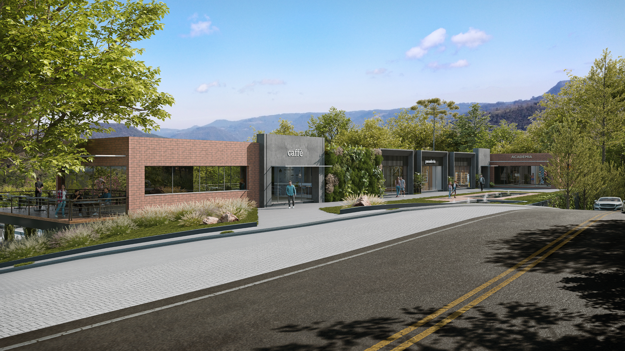 Galeria de imagens Vale dos Plátanos - Centro comercial, paisagismo, lareira e mirante em Gramado