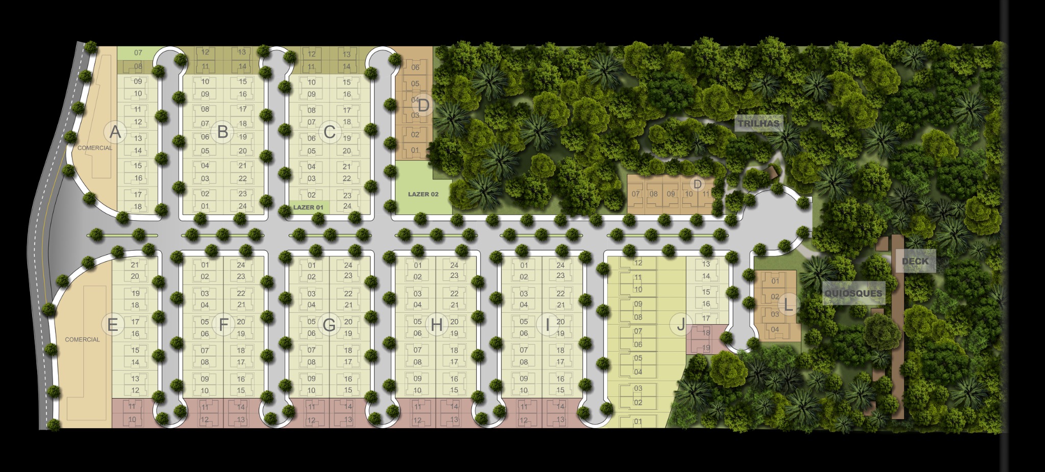 Mapa de implantação Vale dos Plátanos Gramado - 200 lotes residenciais e centro comercial